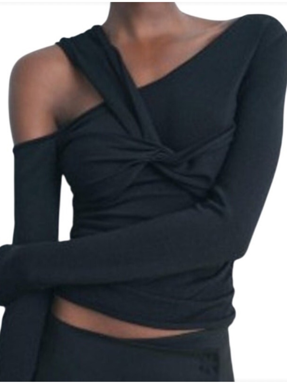 Zara Black Off-Shoulder Twist Knit Sweater